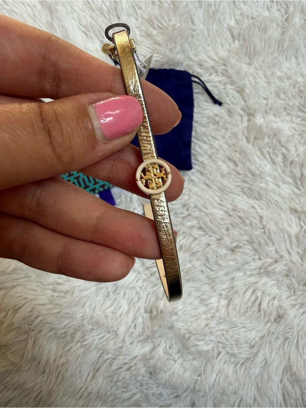 NWT Tory Burch Gold-Tone Logo Leather Bracelet